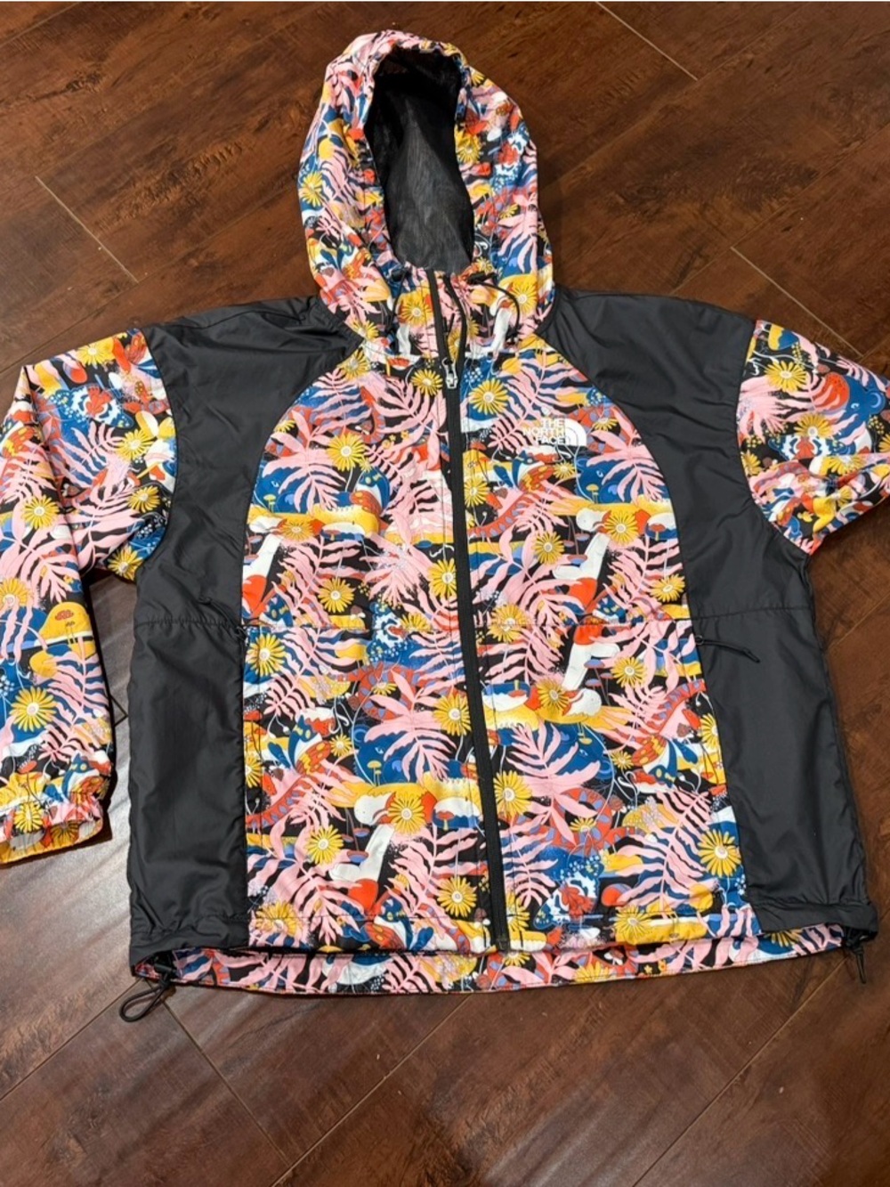 The North Face Floral Print Hooded Utility Jacket in Pink, Blue, Yellow